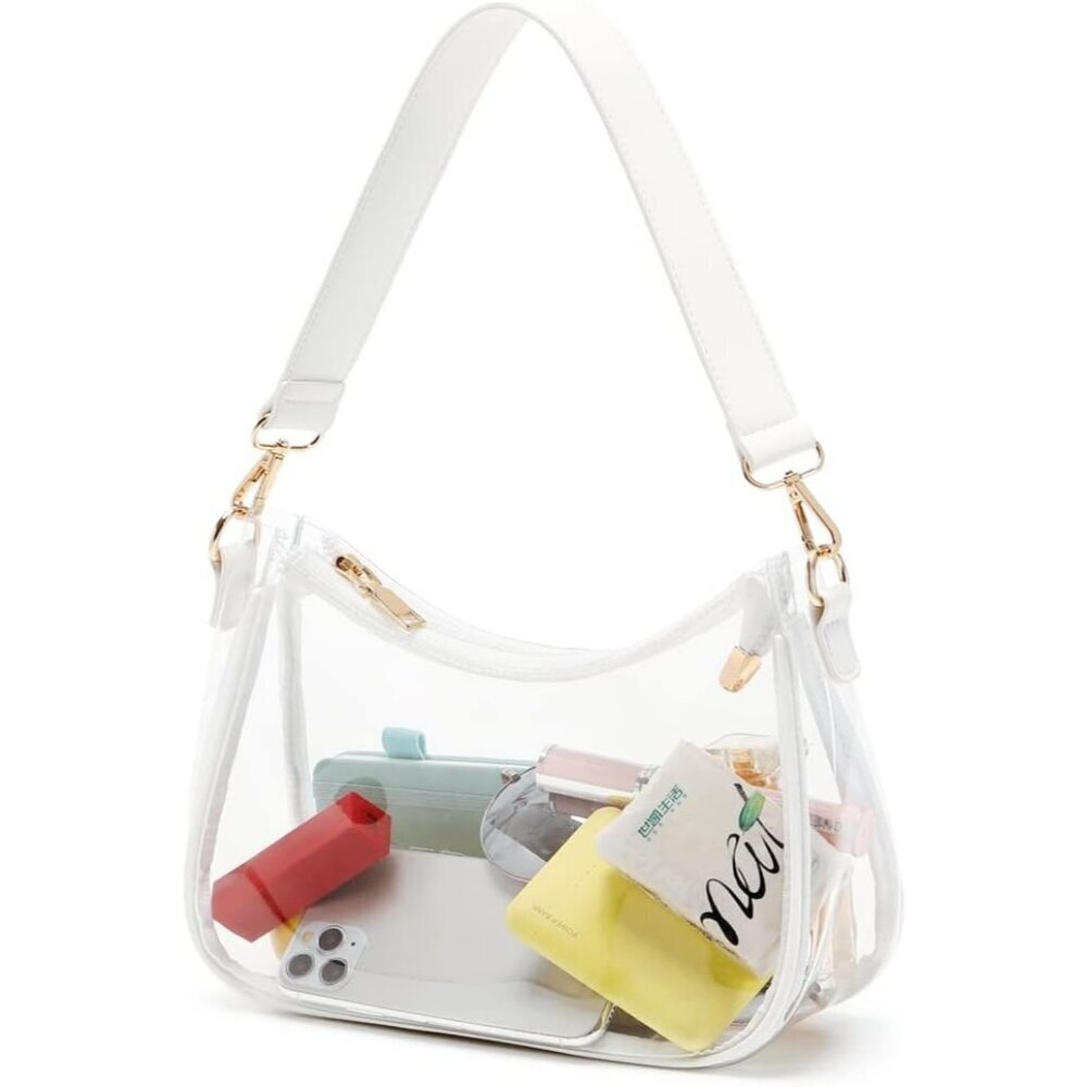 Women’s Clear White Cute Hobo Tote Handbag Mini Clutch Purse with Zipper Closure